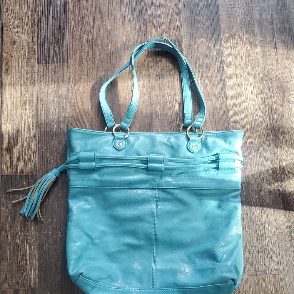 Teal Faux Leather Tote Bag with Tassel – Spacious Everyday Handbag